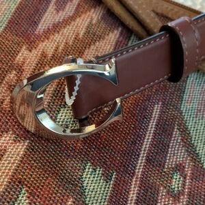 Coach Brown Leather Belt with Silver Signature 'C' Buckle